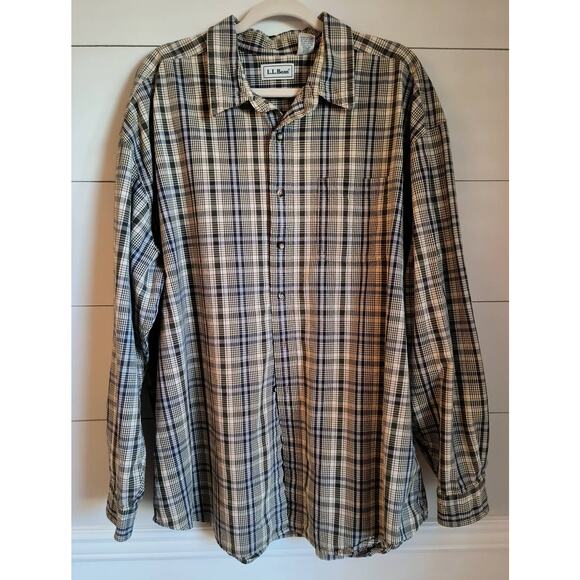 LL Bean Button Down Work Shirt Men's XXL Plaid Blue Green Long Sleeve Minor Flaw - Picture 5 of 12